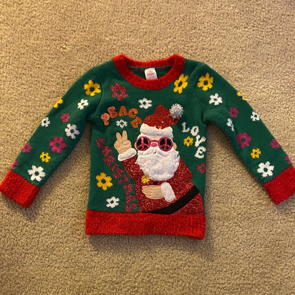 Holiday Time Green and Red Kids Sweater with Santa